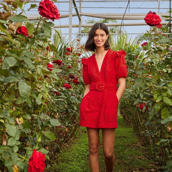 FARM Rio Pants - Farm Rio Red Lace Romper Size XS